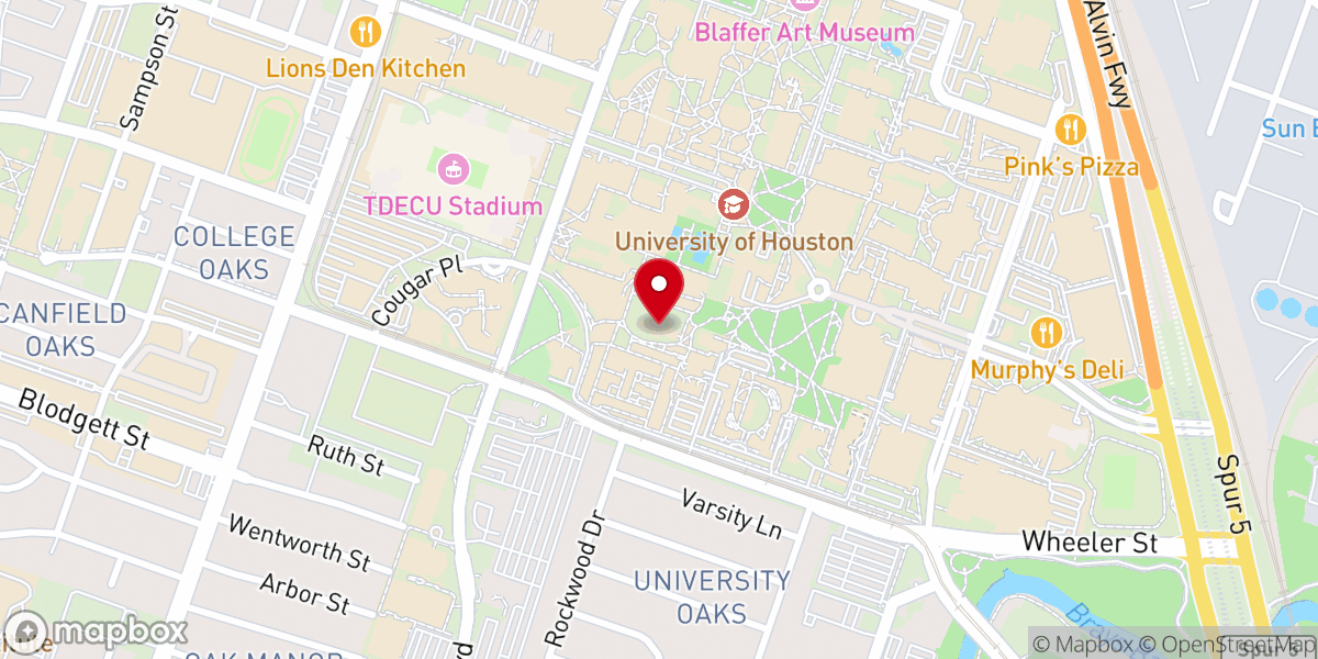 Map showing location of A.D. Bruce Religion Center at the University of Houston