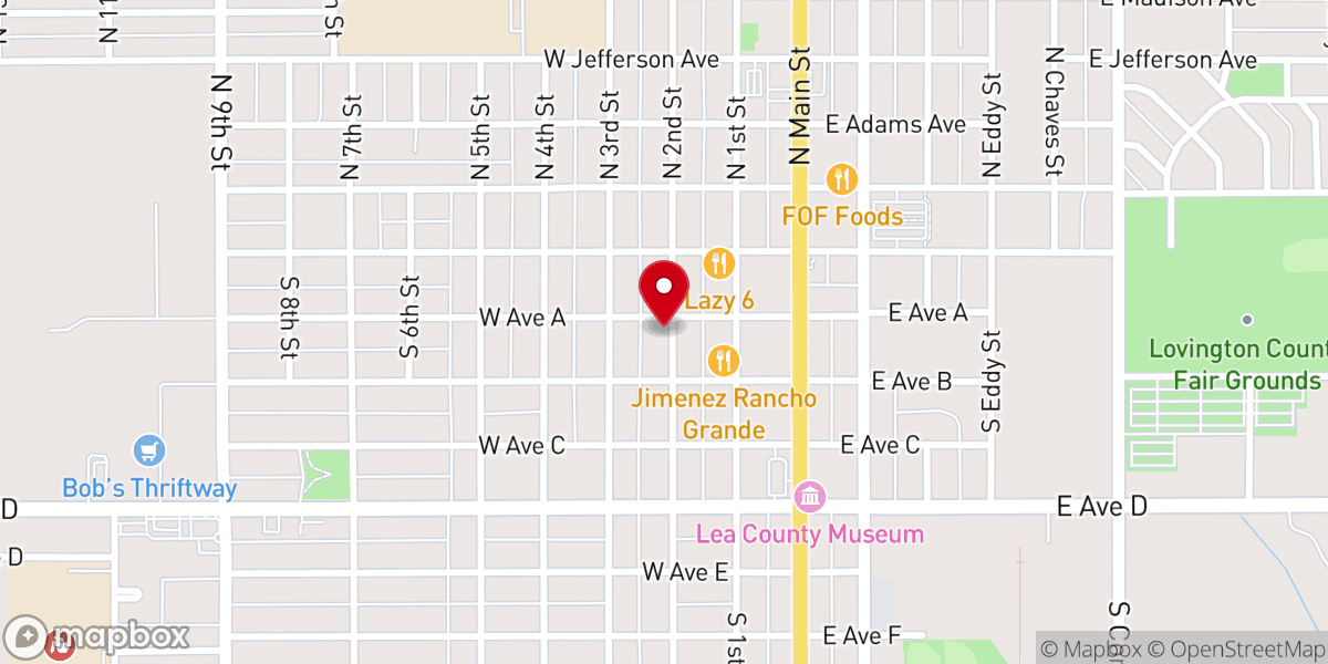 Map showing location of First Christian Church of Lovington