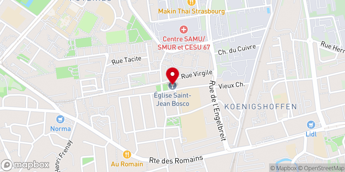 Map showing location of Église Saint-Jean-Bosco de Strasbourg 1 rue virgile