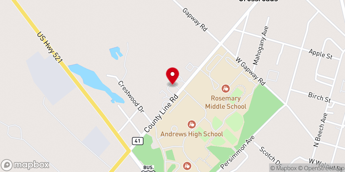 Map showing location of Pine Crest Baptist Church