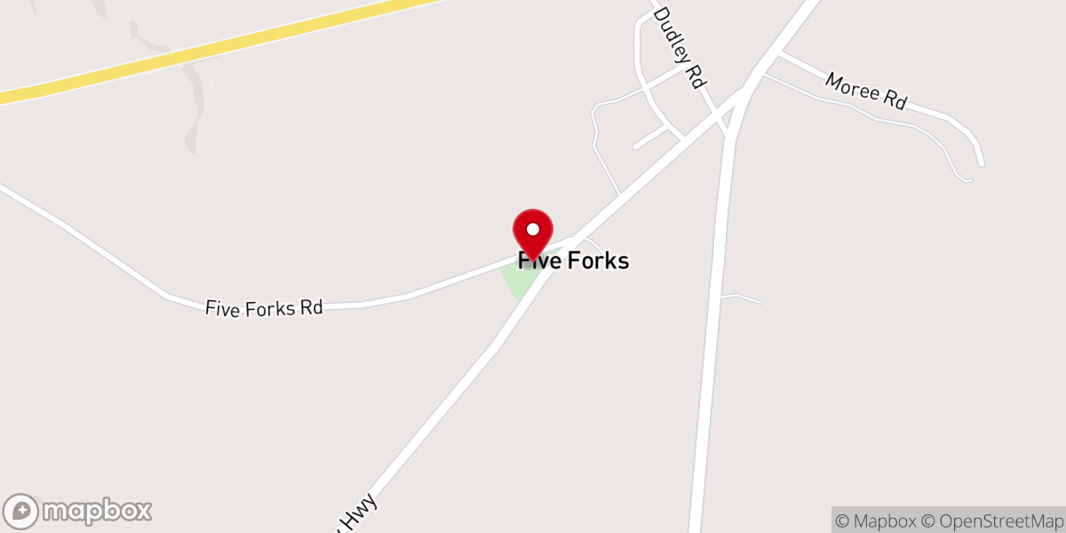 Map showing location of Five Forks Church