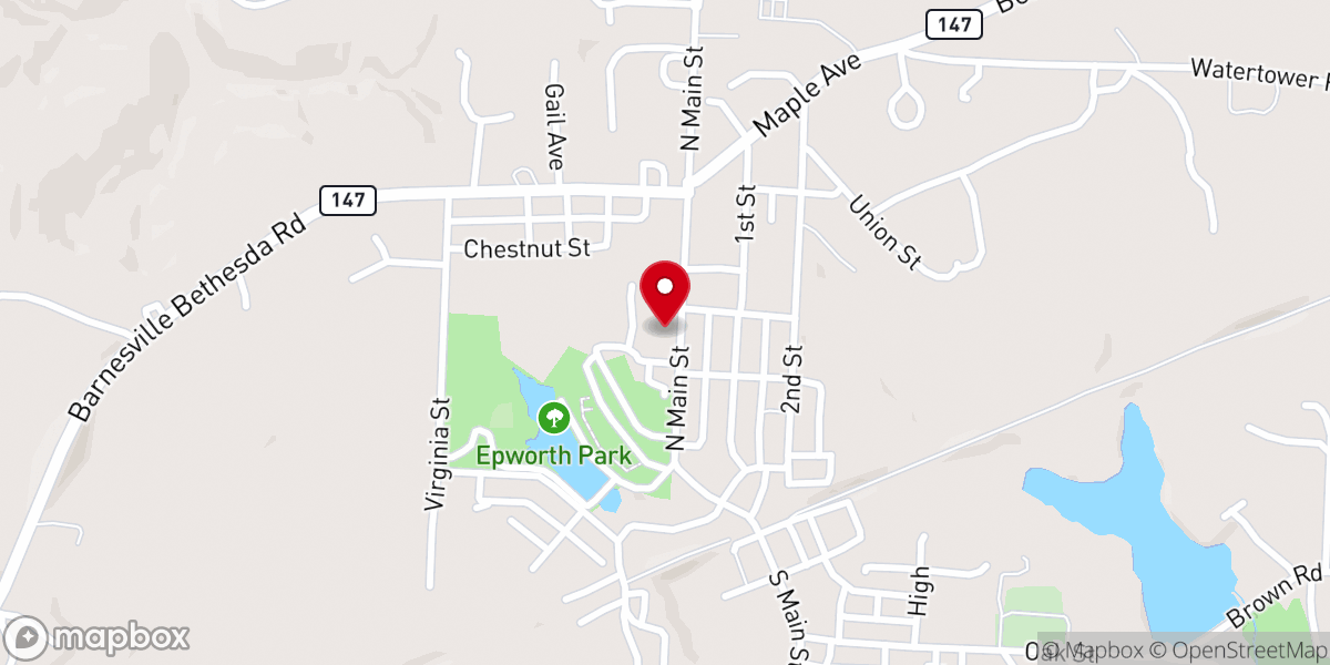 Map showing location of North Main Church of Christ