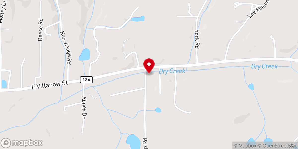 Map showing location of Dry Creek Baptist Church