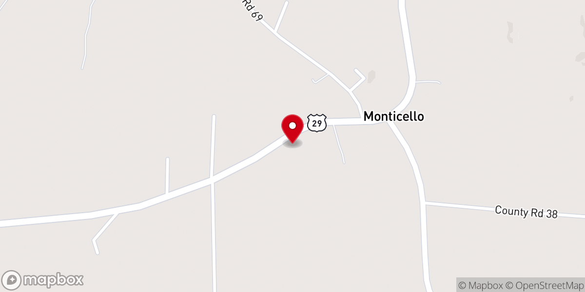 Map showing location of Monticello Church