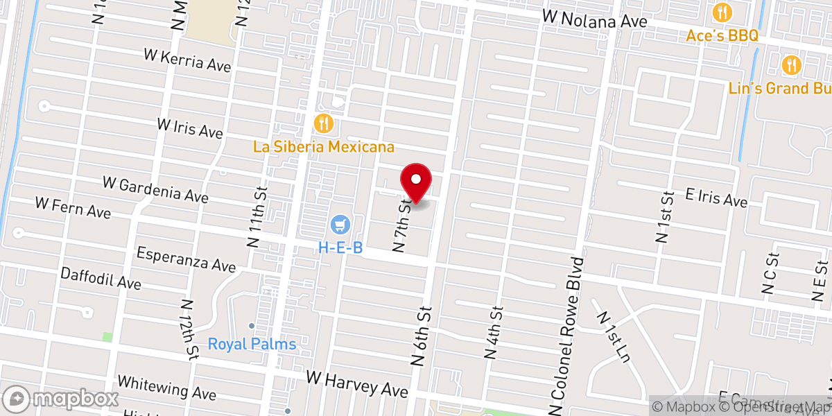 Map showing location of 맥알렌 세계선교교회 McAllen International Mission Church