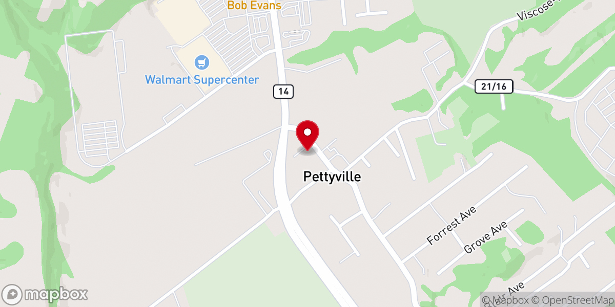 Map showing location of Pettyville United Methodist