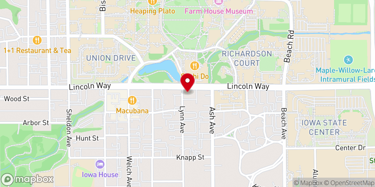 Map showing location of Memorial Lutheran Church and Student Center, Ames, IA