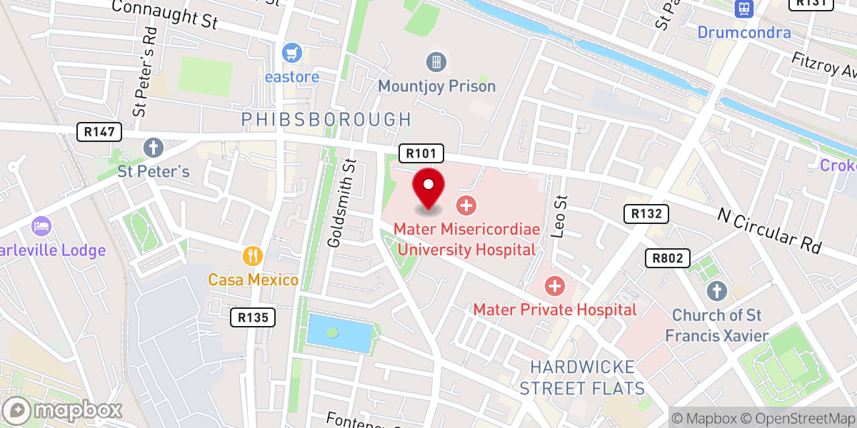 Map showing location of Mater hospital chapel