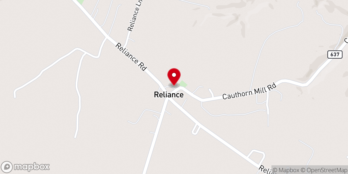 Map showing location of Reliance United Methodist Church