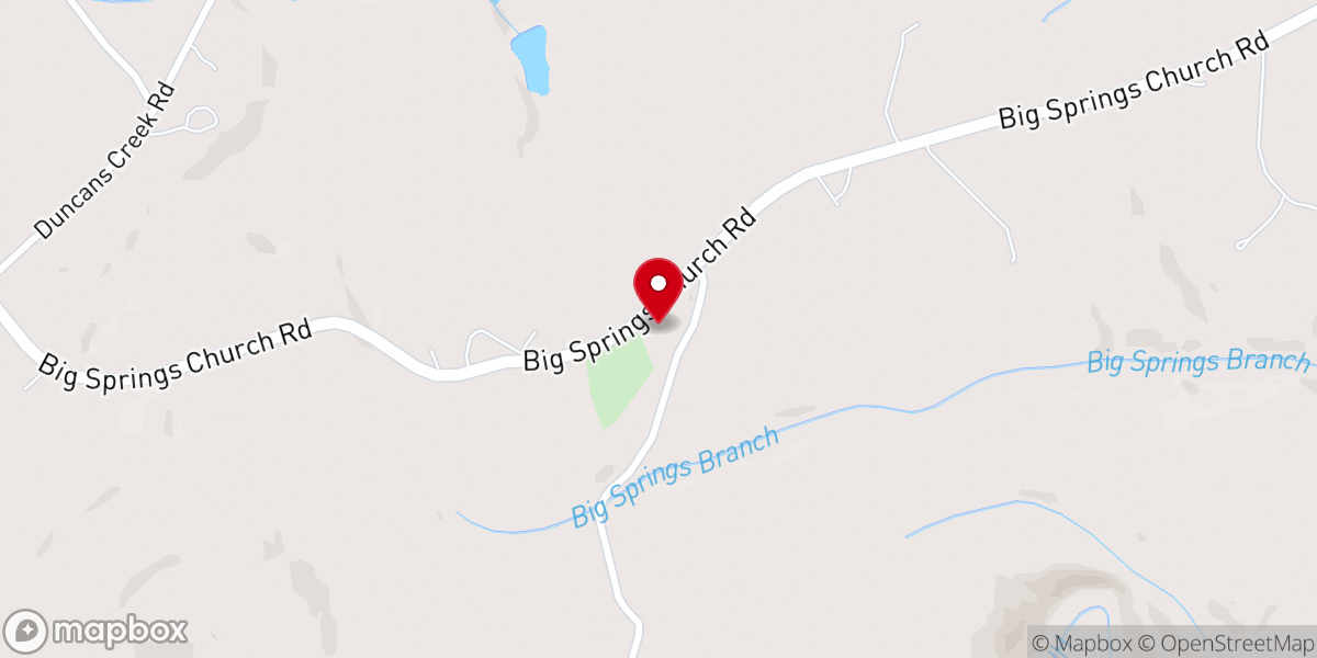 Map showing location of Big Springs Baptist Church