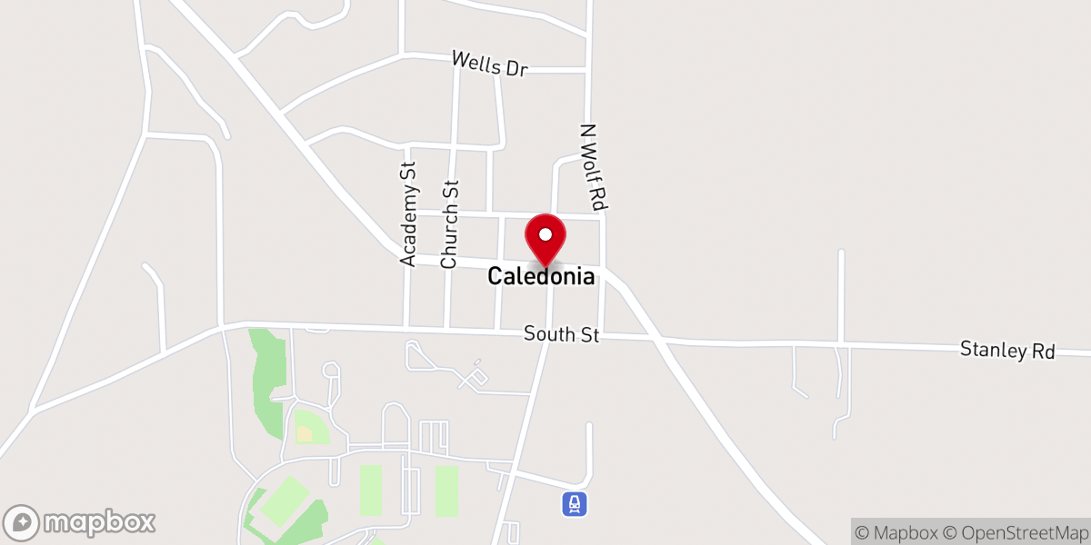 Map showing location of Caledonia Town Hall