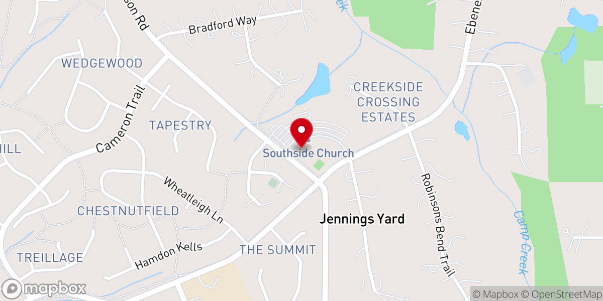 Map showing location of Southside Church, Peachtree City