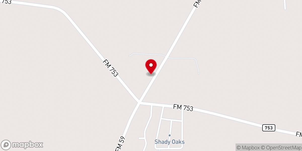 Map showing location of Shady Oaks Baptist Church