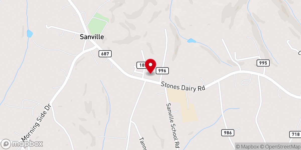 Map showing location of Sanville Assembly of God