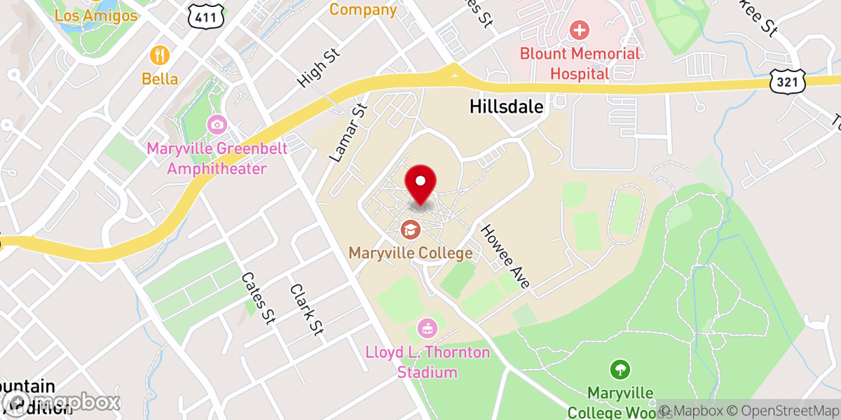 Map showing location of Maryville College Center for Campus Ministry