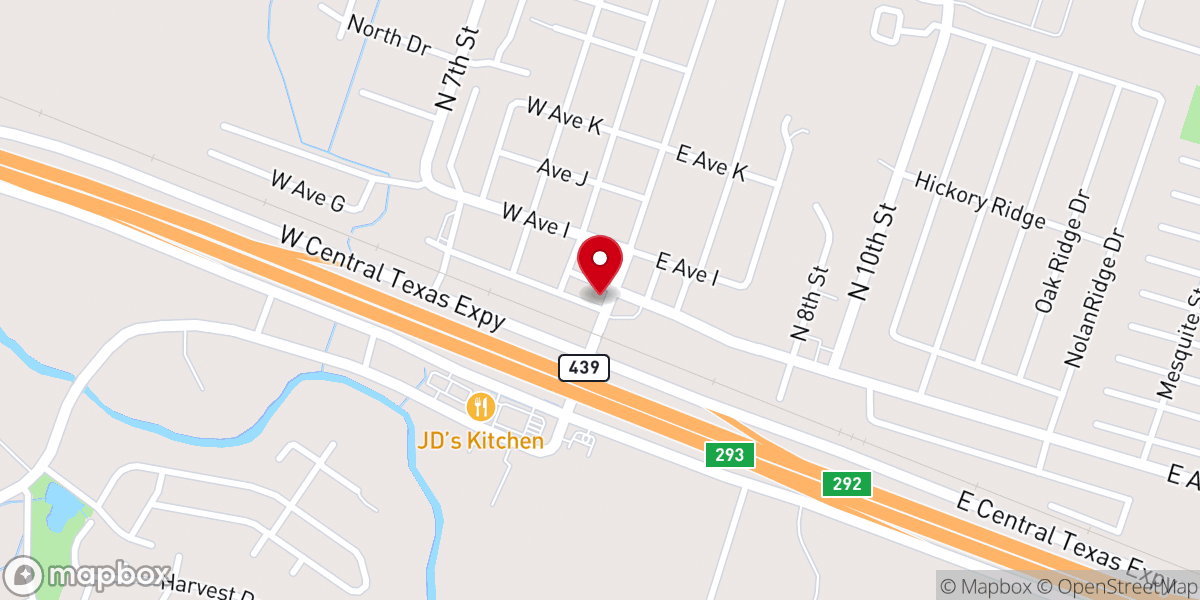 Map showing location of Central Union Church of Christ at Nolanville