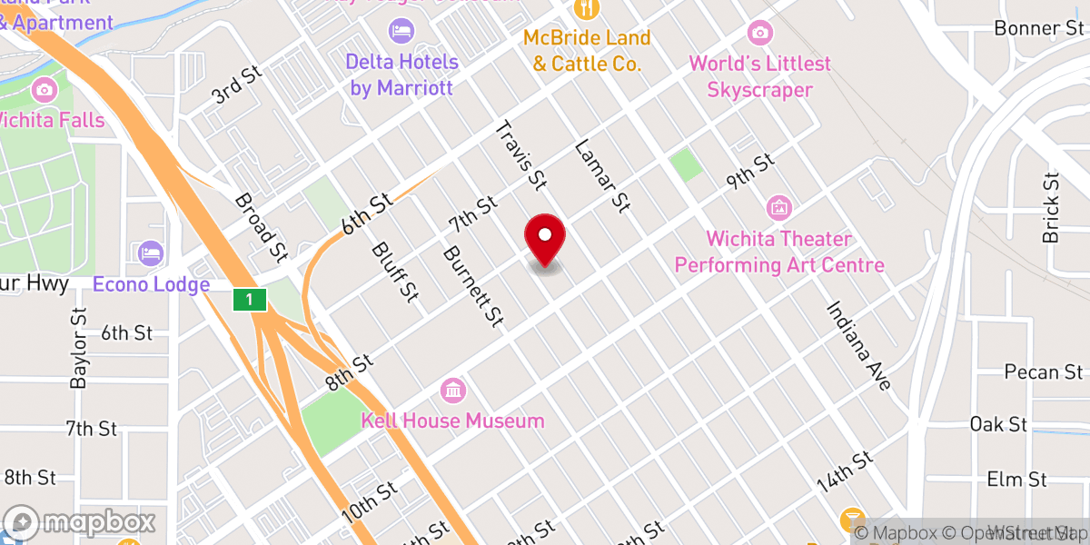 Map showing location of Onelife Community Church, Austin St., Wichita Falls, Tx