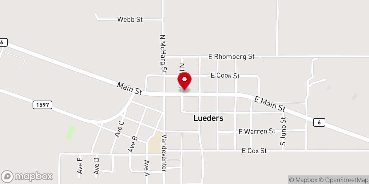 Map showing location of Lueders City Hall