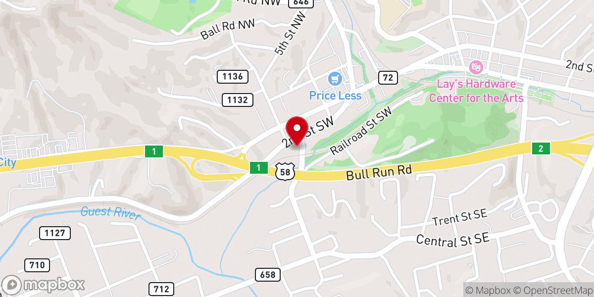 Map showing location of Coeburn Presbyterian Church