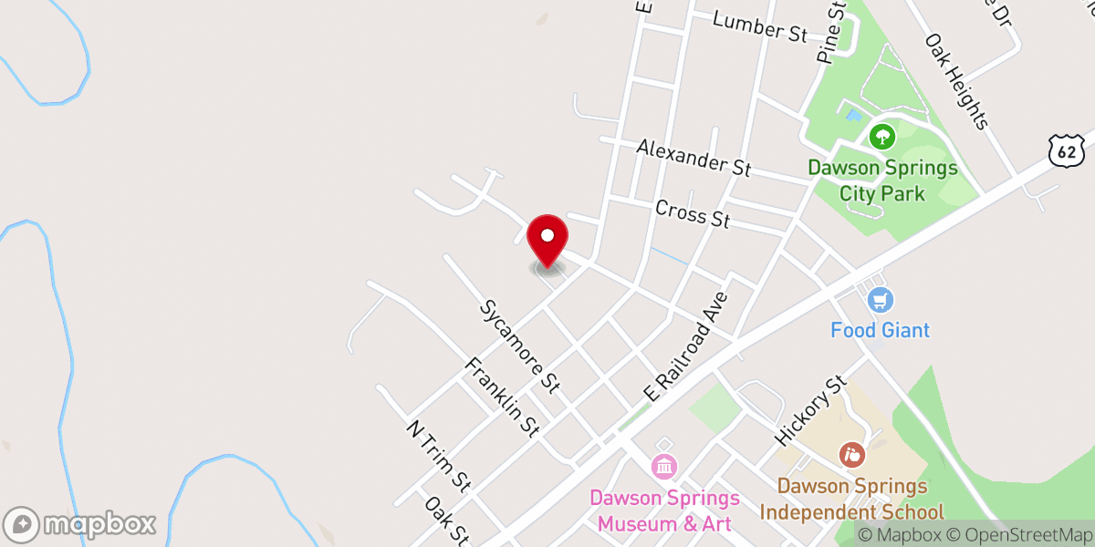 Map showing location of Dawson Springs Primitive Baptist Church