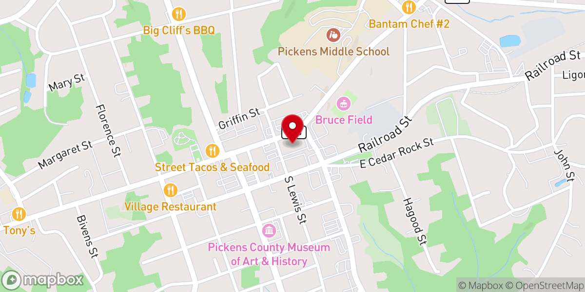 Map showing location of Pickens First Baptist Church