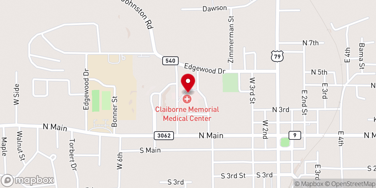 Map showing location of Claiborne Memorial Medical Center: Emergency Room