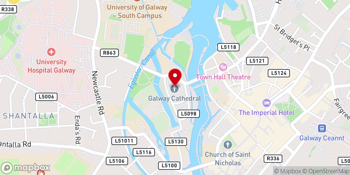 Map showing location of Galway Cathedral