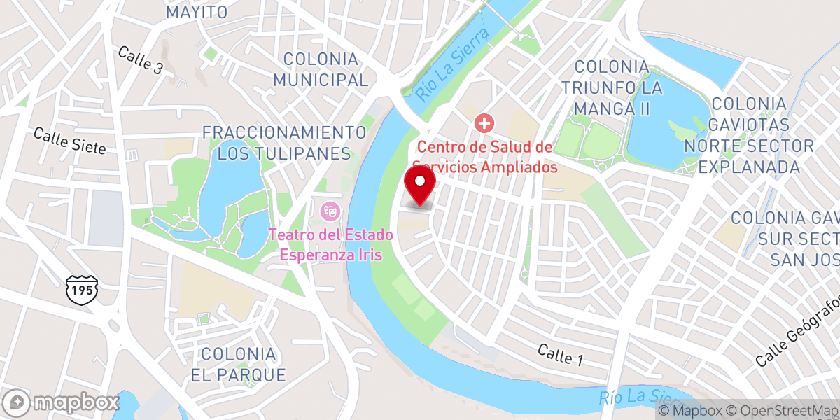 Map showing location of Templo Evangelico Pentecostés Monte Sión