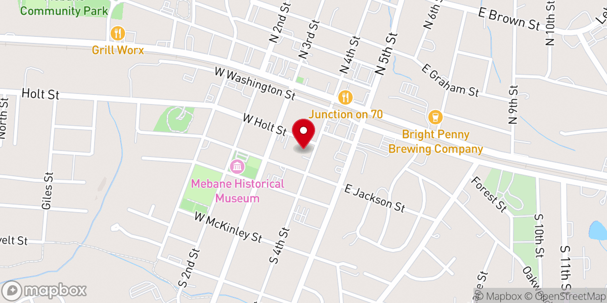 Map showing location of Mebane United Methodist Church