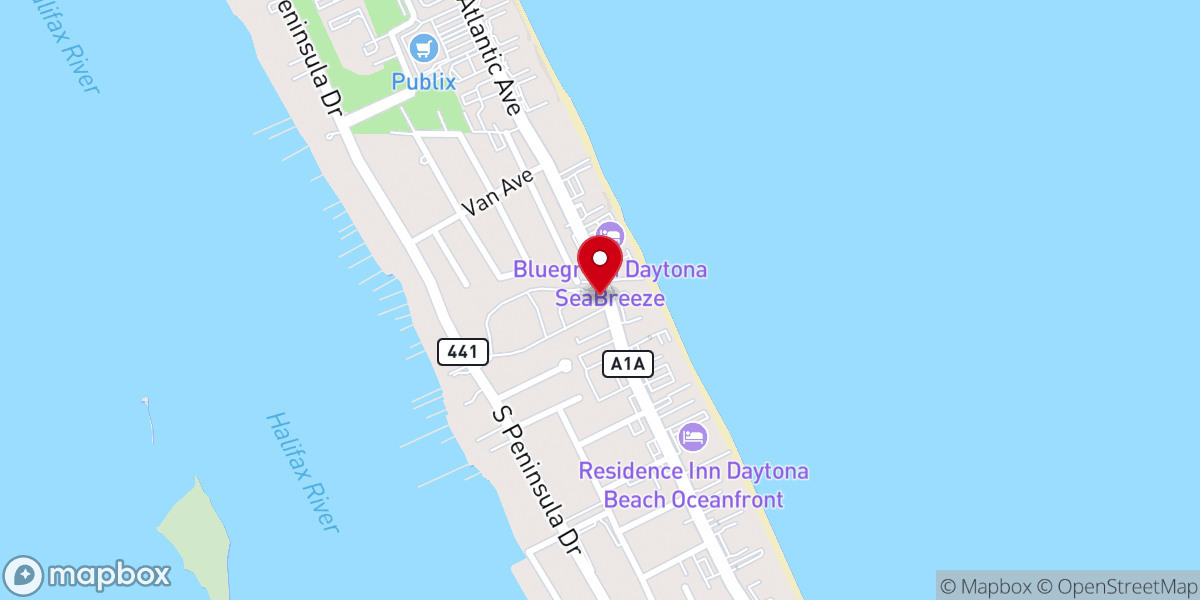 Map showing location of Daytona Beach Drive-In Christian Church