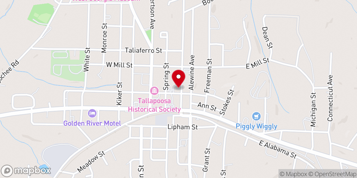 Map showing location of First Baptist Church of Tallapoosa