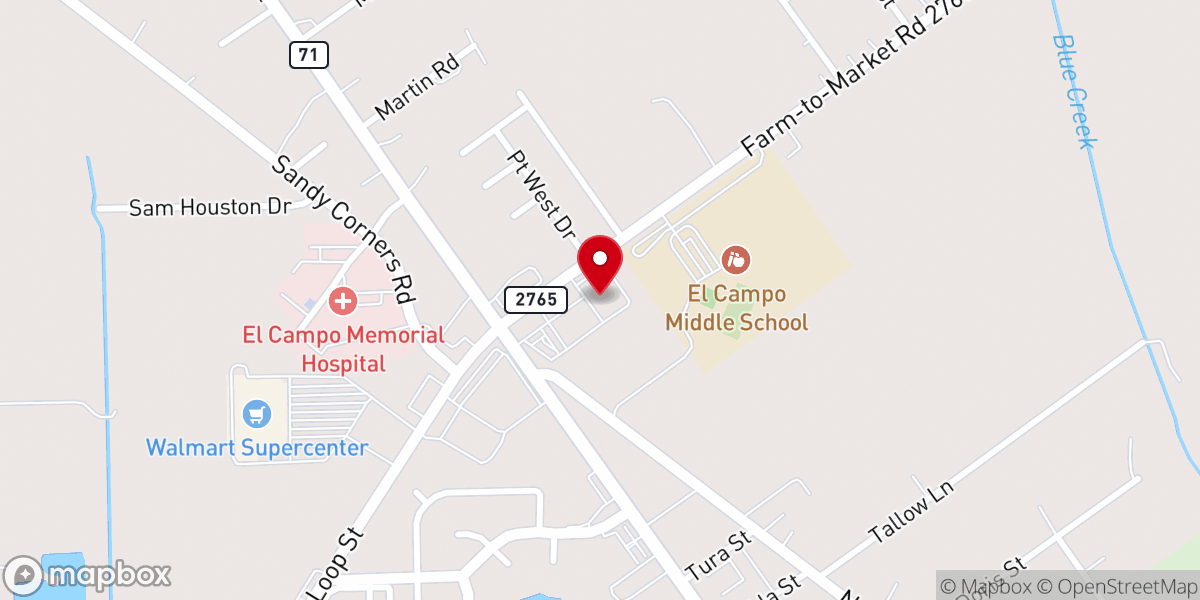 Map showing location of El Campo Civic Center