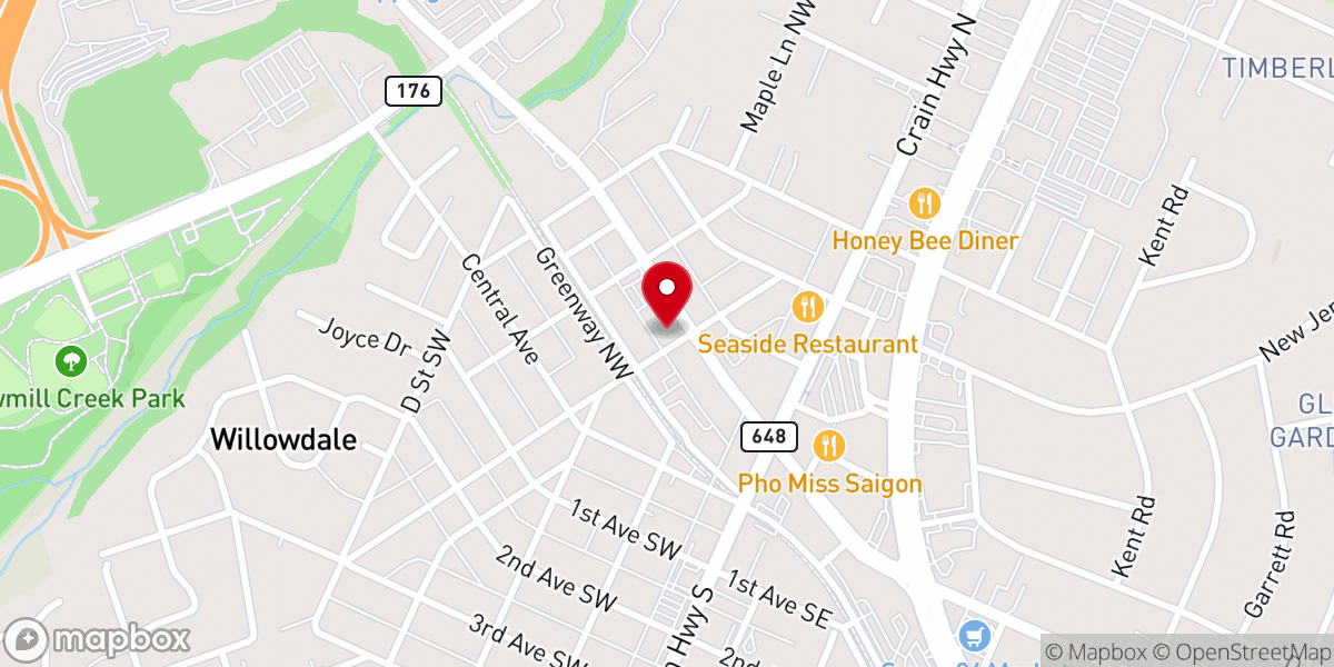 Map showing location of Catholic Church of Glen Burnie Parish Center