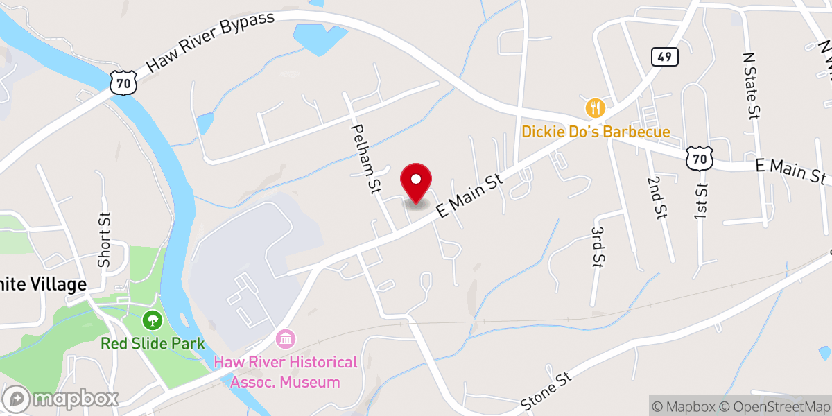 Map showing location of First Baptist Church Haw River