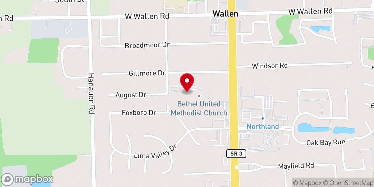 Map showing location of Bethel United Methodist Church