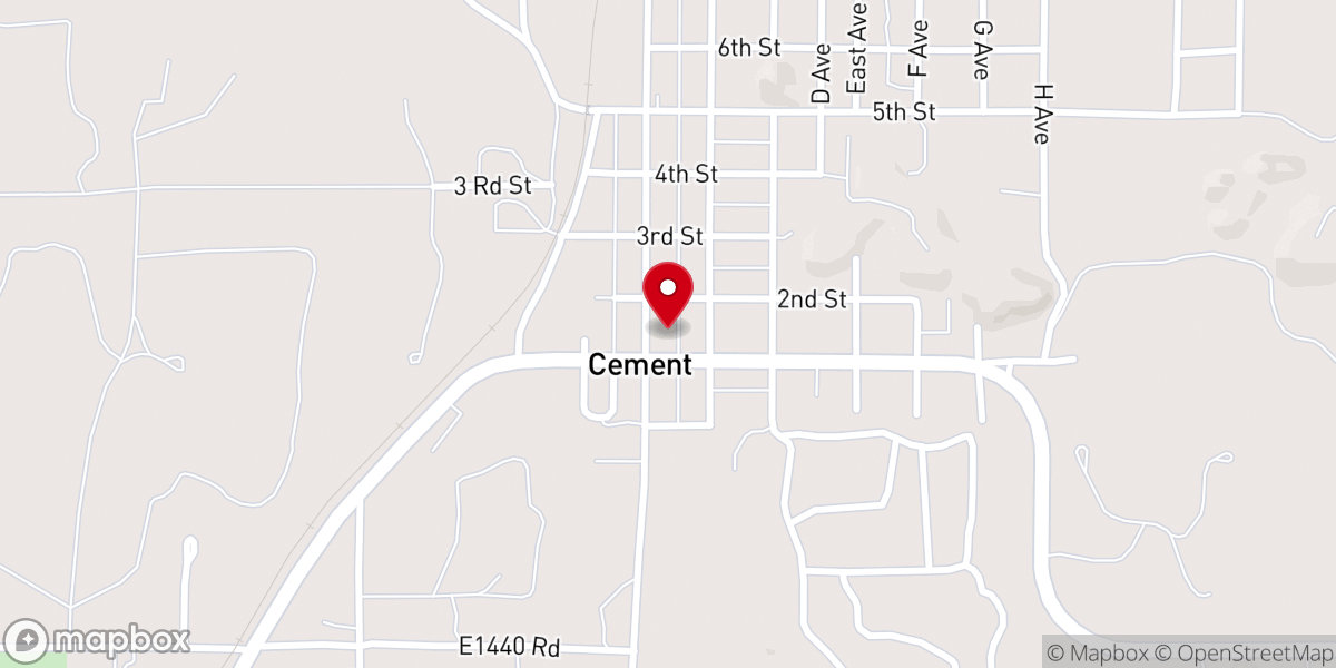 Map showing location of First Baptist Church of Cement