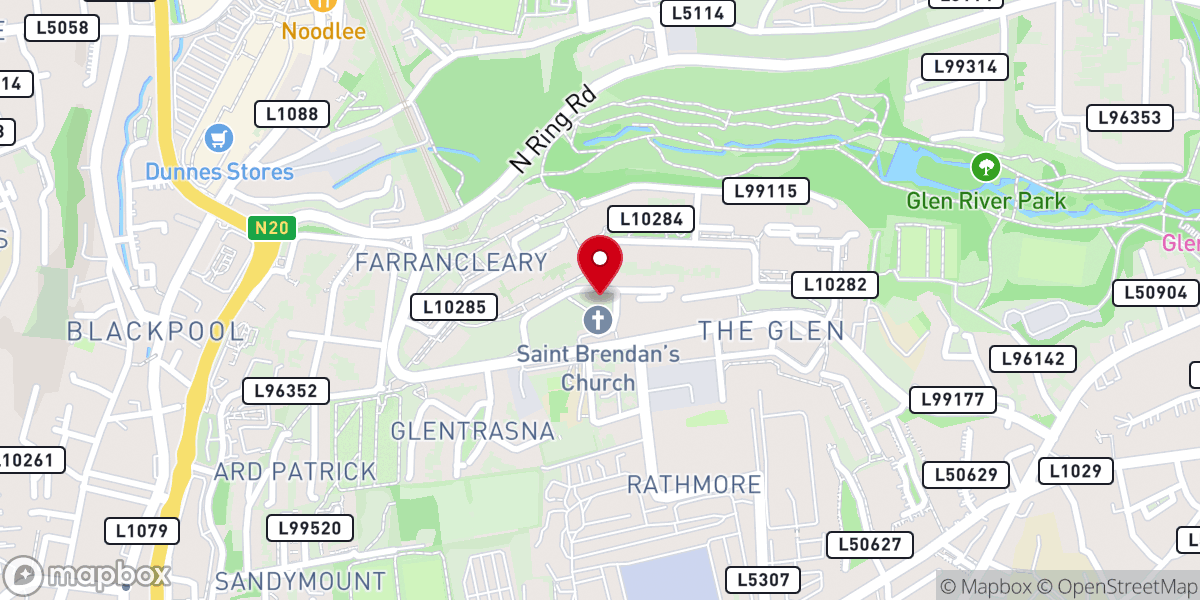 Map showing location of St. Brendan’s Roman Catholic Church, The Glen
