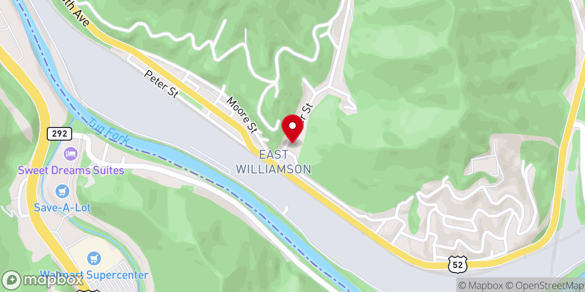 Map showing location of East Williamson Baptist Church