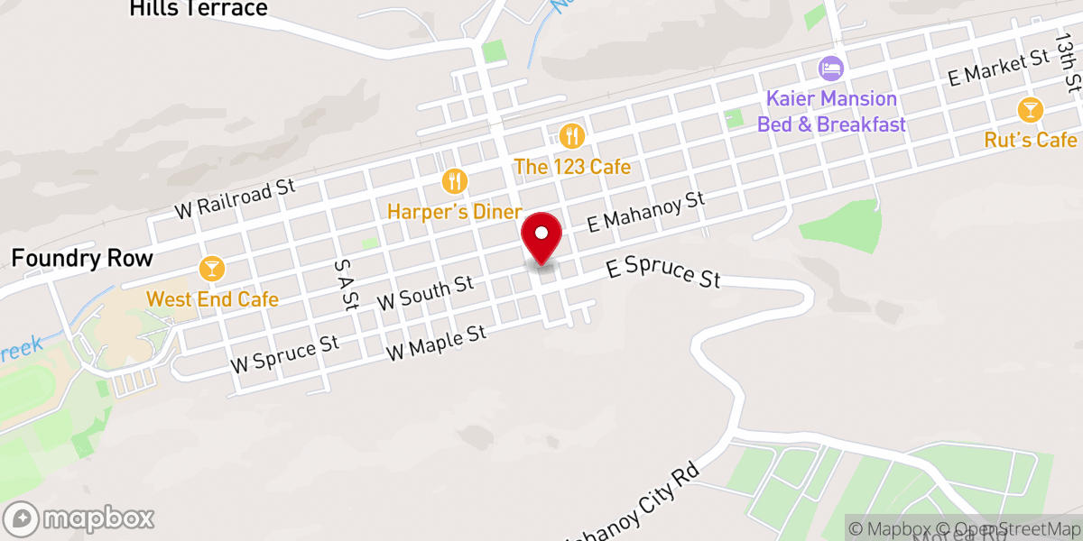 Map showing location of First Presbyterian Church of Mahanoy City