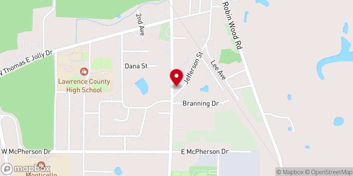 Map showing location of Monticello Methodist Protestant Church