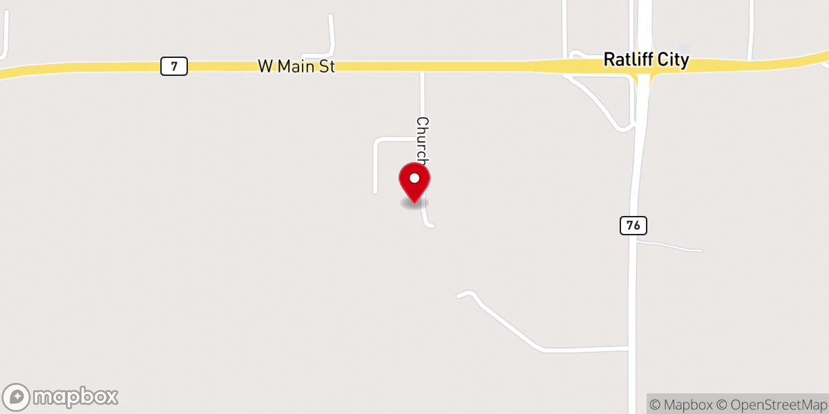 Map showing location of Ratliff City First Baptist Church
