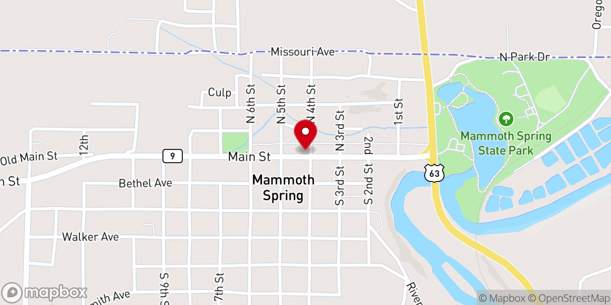 Map showing location of Mammoth Spring United Methodist Church