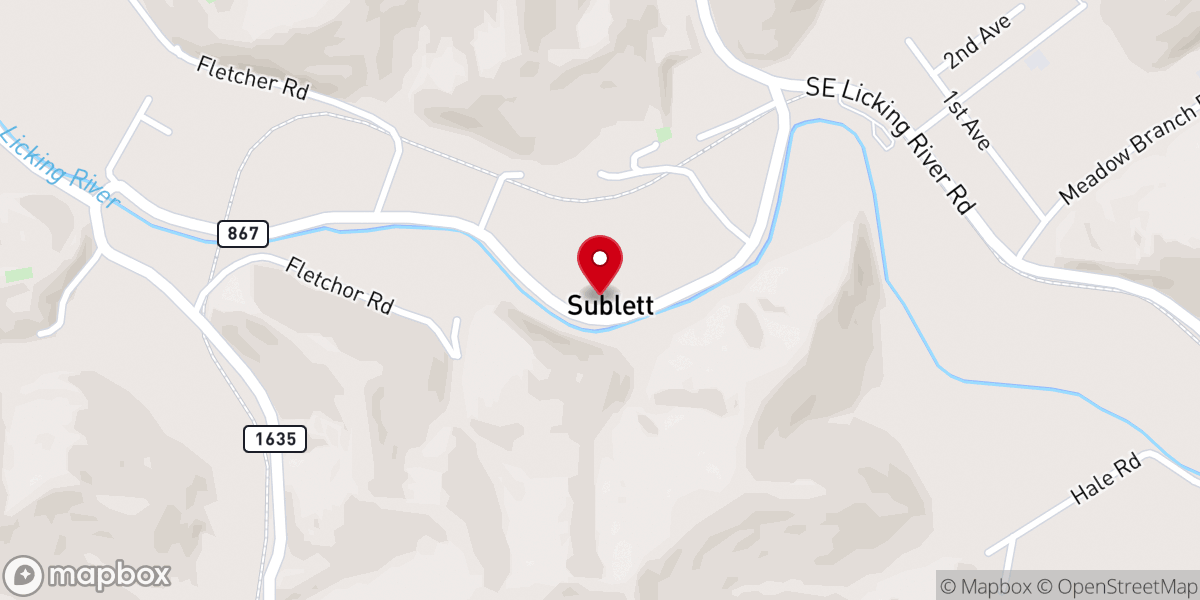 Map showing location of Licking River Baptist Church