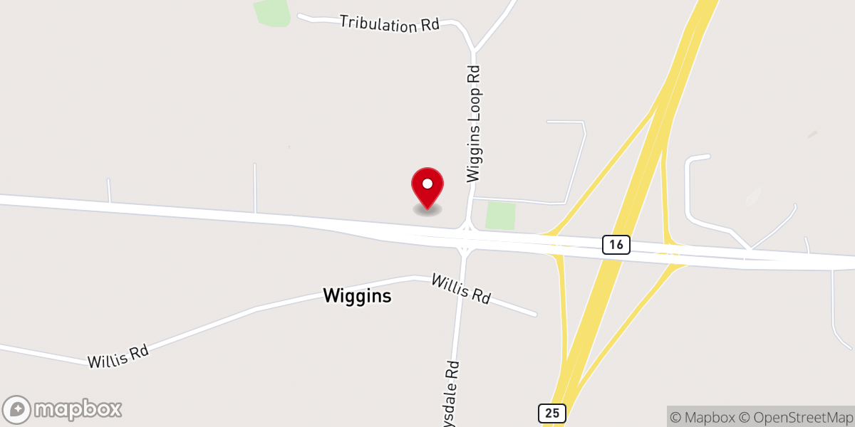 Map showing location of Wiggins Baptist Church