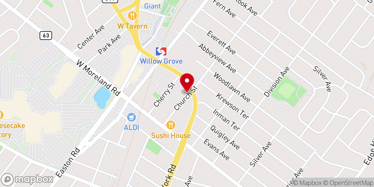 Map showing location of Willow Grove United Methodist Church