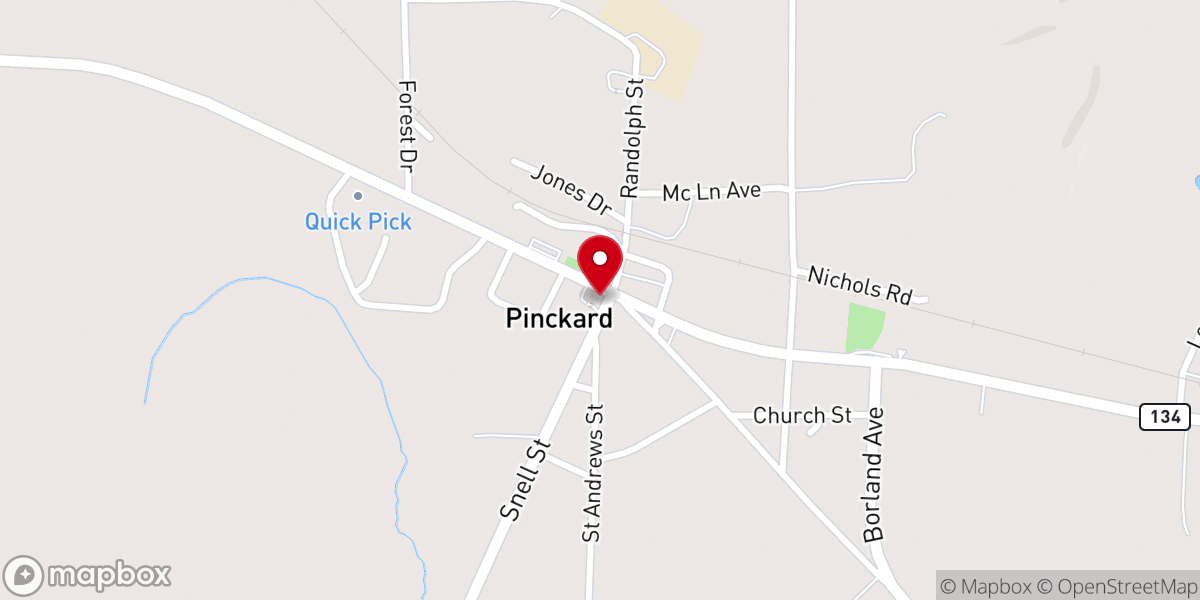 Map showing location of Pinckard Baptist Church