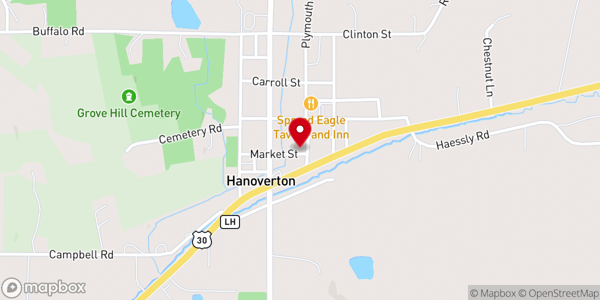 Map showing location of Hanoverton Christian Church