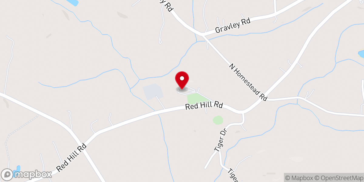 Map showing location of Red Hill Baptist Church