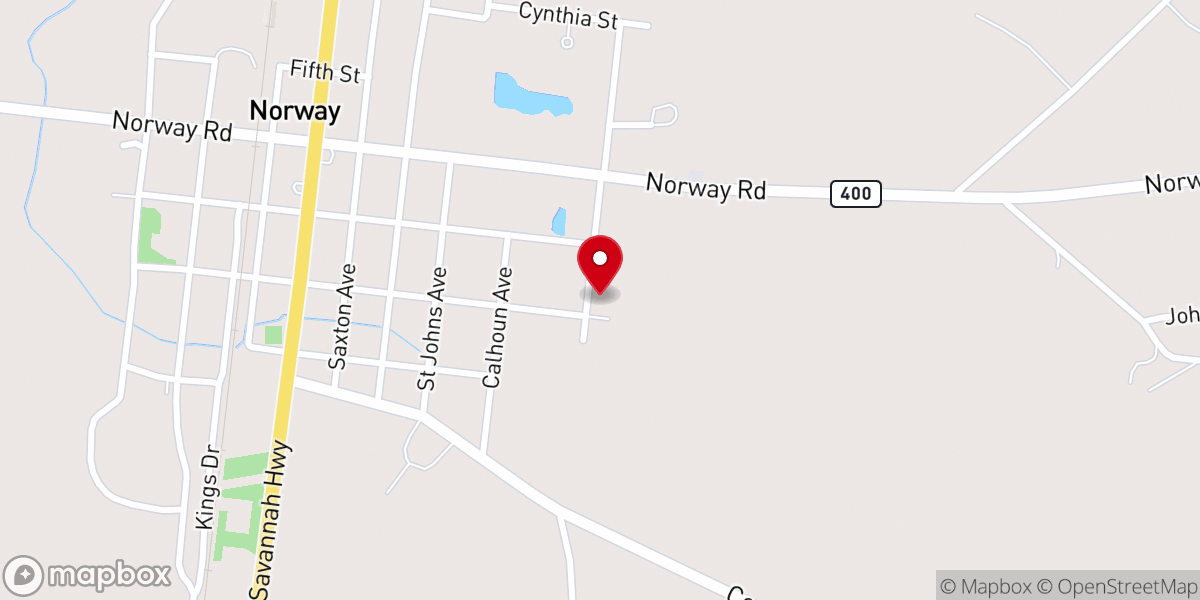 Map showing location of Norway Baptist Church