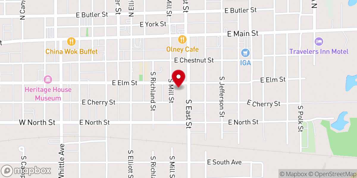 Map showing location of Elm Street Christian Church